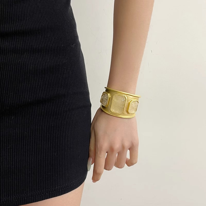 Gold Large Square Crystal Wide Bracelet - Norellé