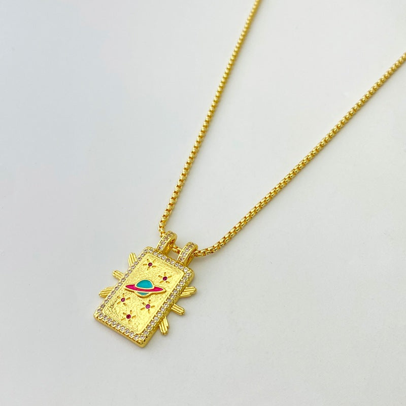 Copper Plating 18K Gold Drop Oil Color Tarot Necklace - Norellé