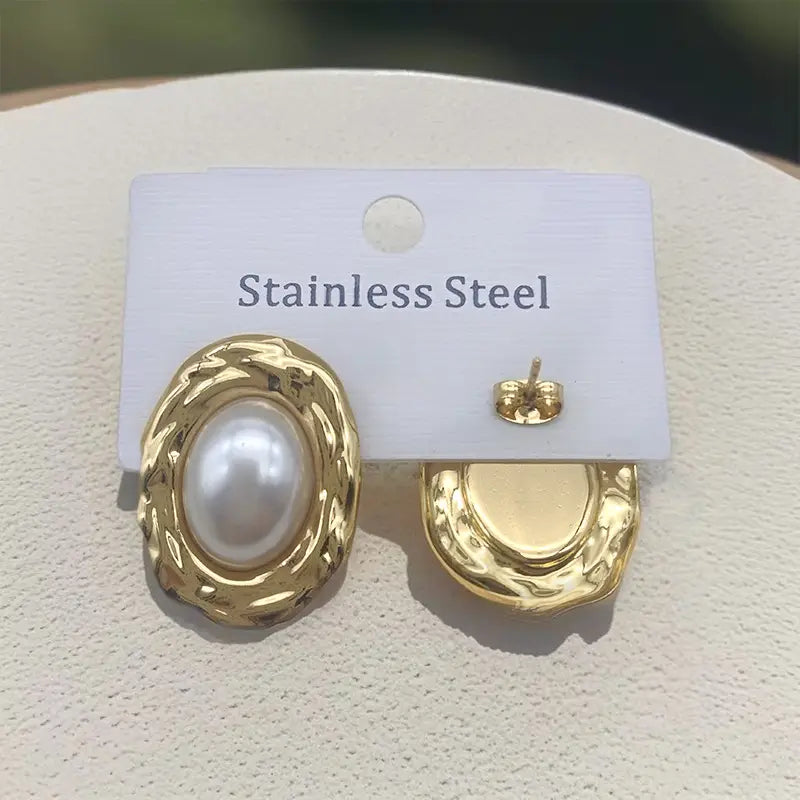 Oval Pearl Earrings Women’s Non-fading Titanium Steel
