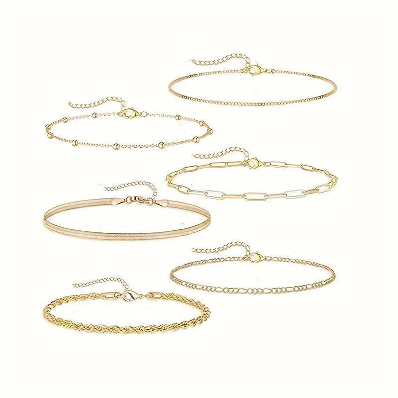New 6-piece Anklet Personality Chain Like Flat Snake - Norellé