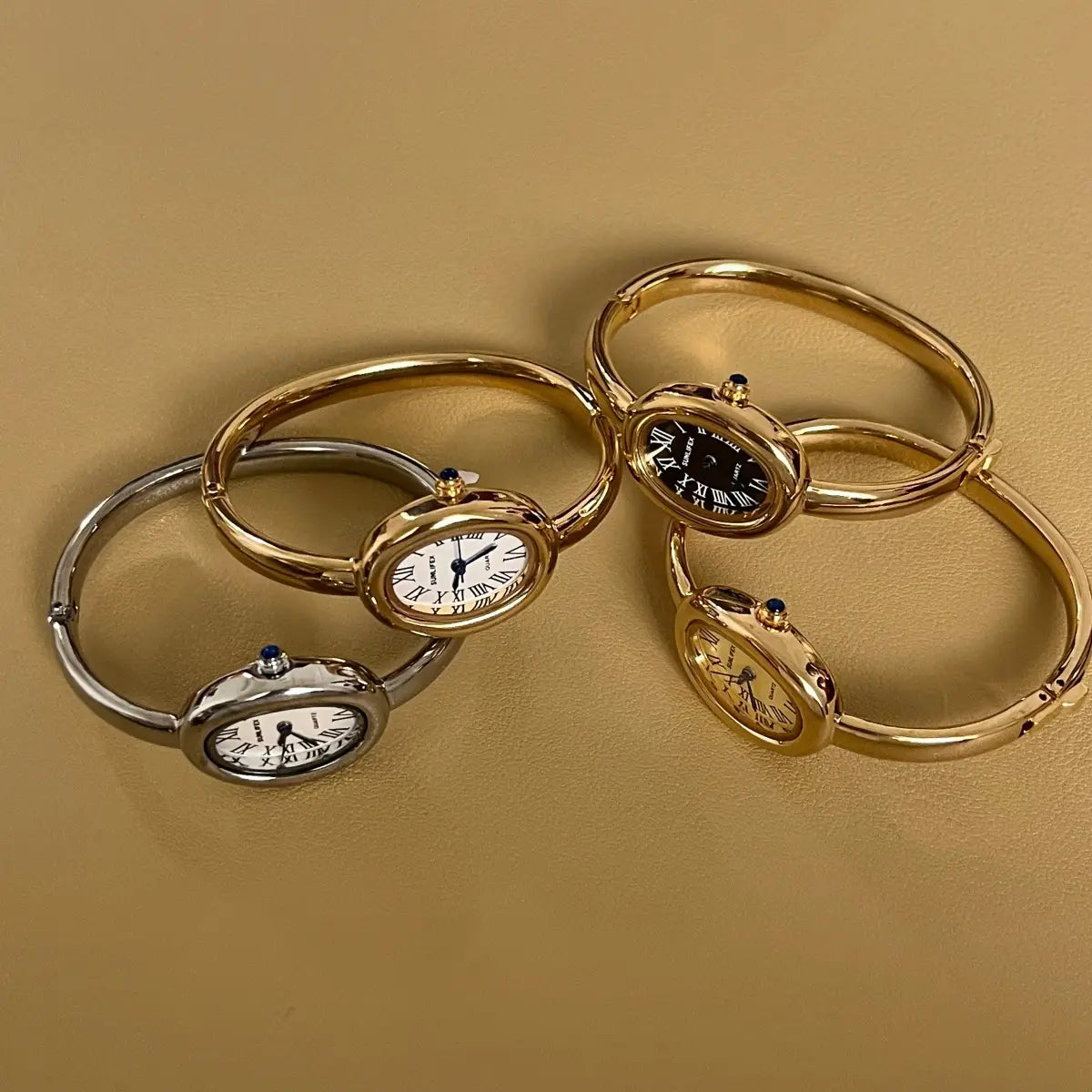 Women Quartz Watch Roman Numerals Vintage Simple Oval Clock Stainless Steel