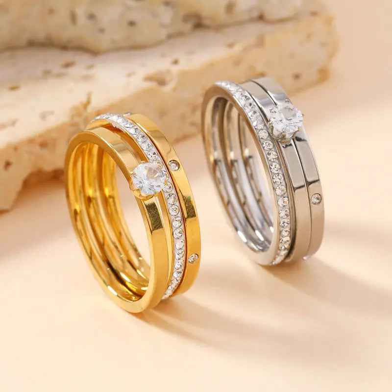 Stainless Steel Ring Three-piece Set Light Luxury - Norellé