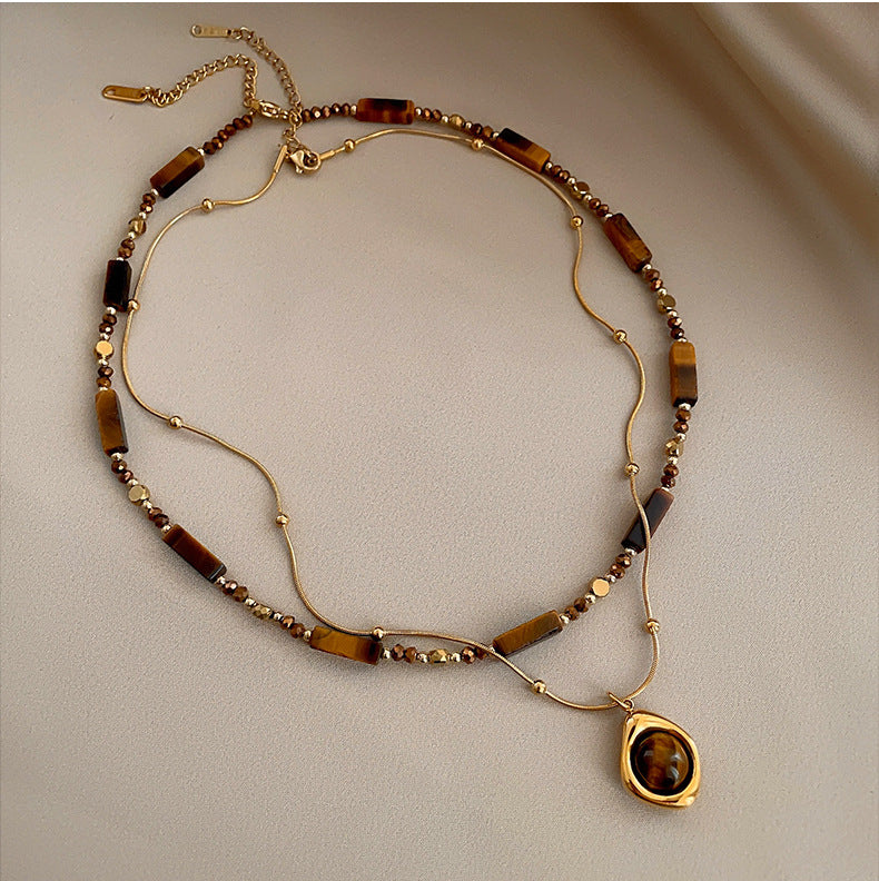Autumn And Winter Maillard Beaded Tigereye Pendant - Norellé