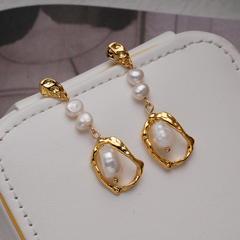 Natural Pearl Earrings Female Temperament Advanced Long Retro - Norellé