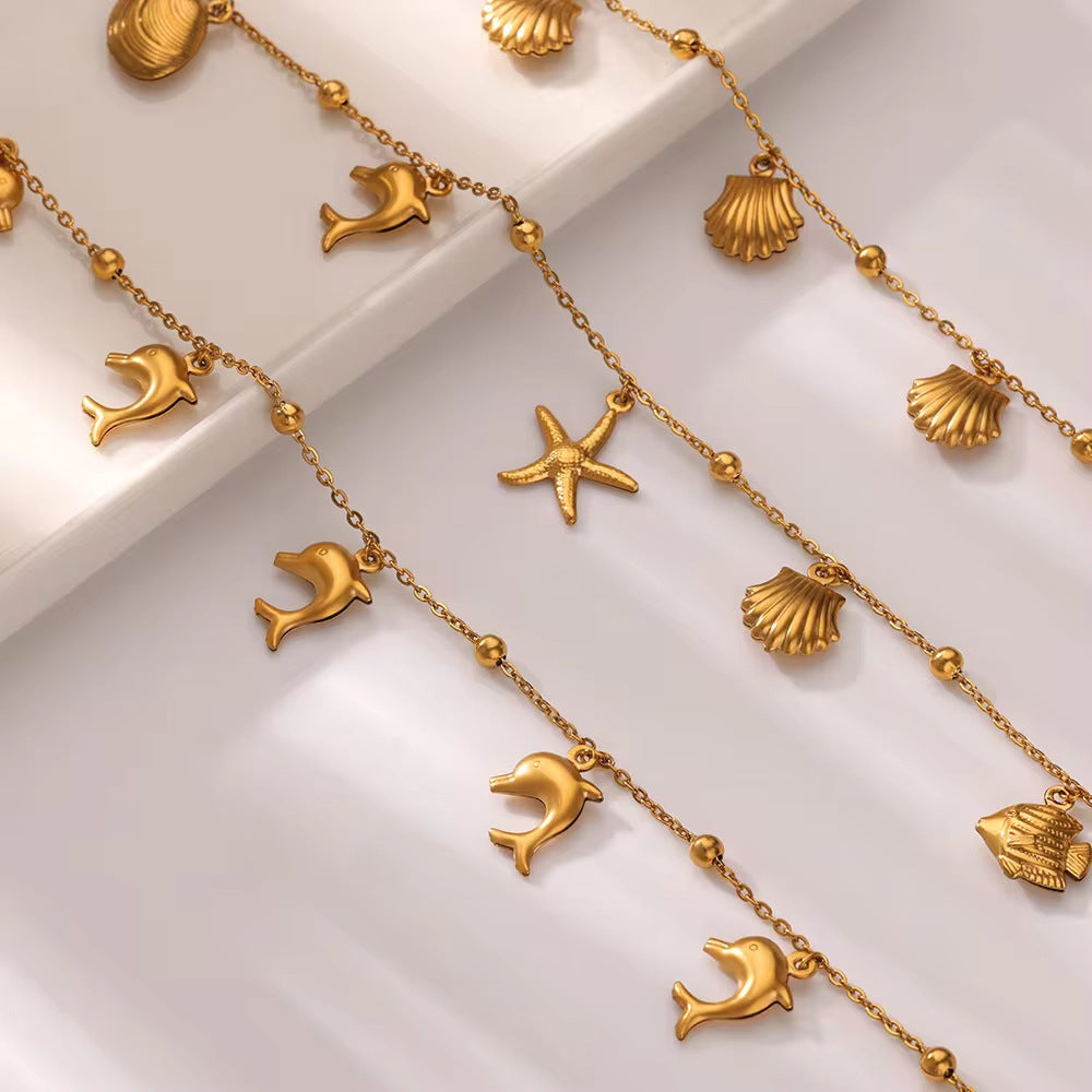 Dolphin Starfish Shell Pendant Ocean Series Anklet - Norellé