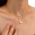 Elegant Vintage Necklace Hollow Sun Moon Pendant Chain Neck - Norellé