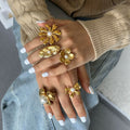 Stainless Steel Flower Pearl Ring Exaggerated High Sense - Norellé