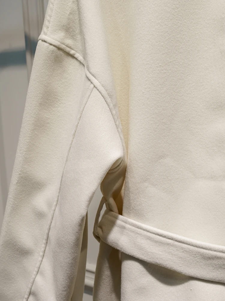 Elegant Belt Lace Up Woolen Jacket For Women