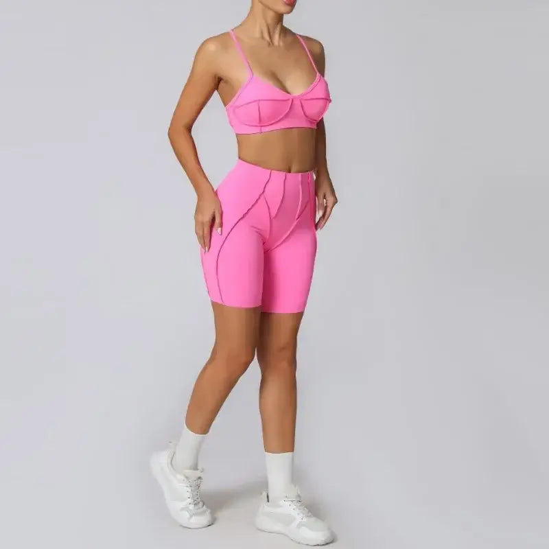 Seamless Yoga Sets Sports Fitness High Waist Hip-lifting Shapeing Leggings Backless Bra Suit