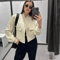 Woman Bomber Jacket Coat White Button Baseball - Norellé