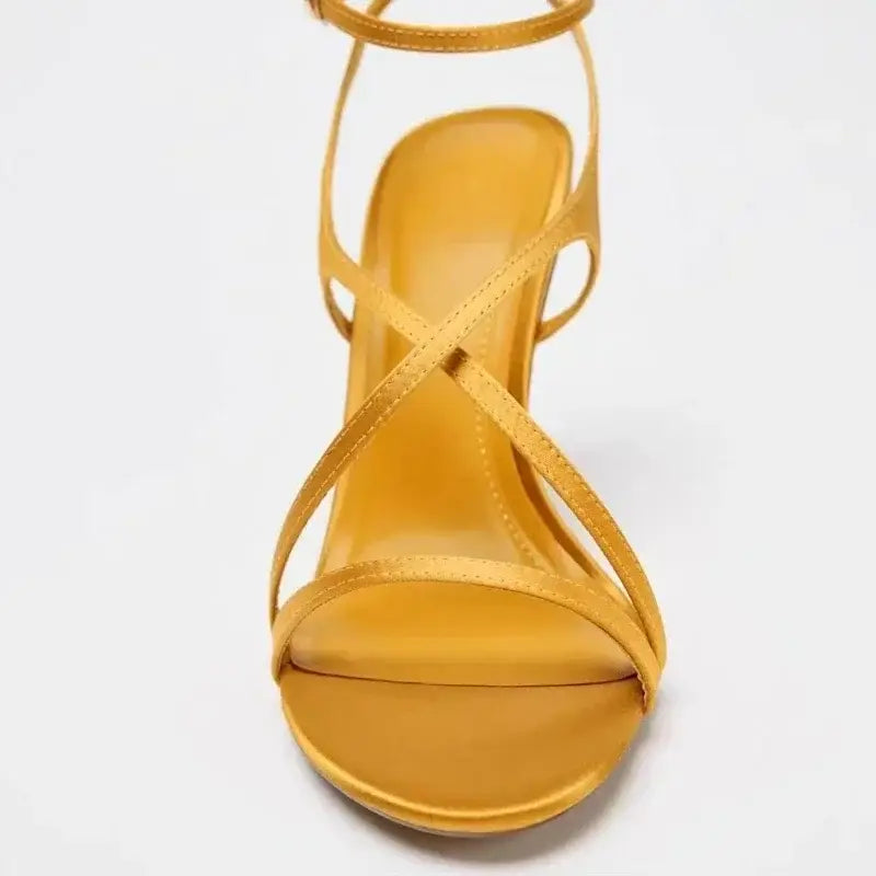 Yellow Narrow Band Shallow Design Brand Sandals Women
