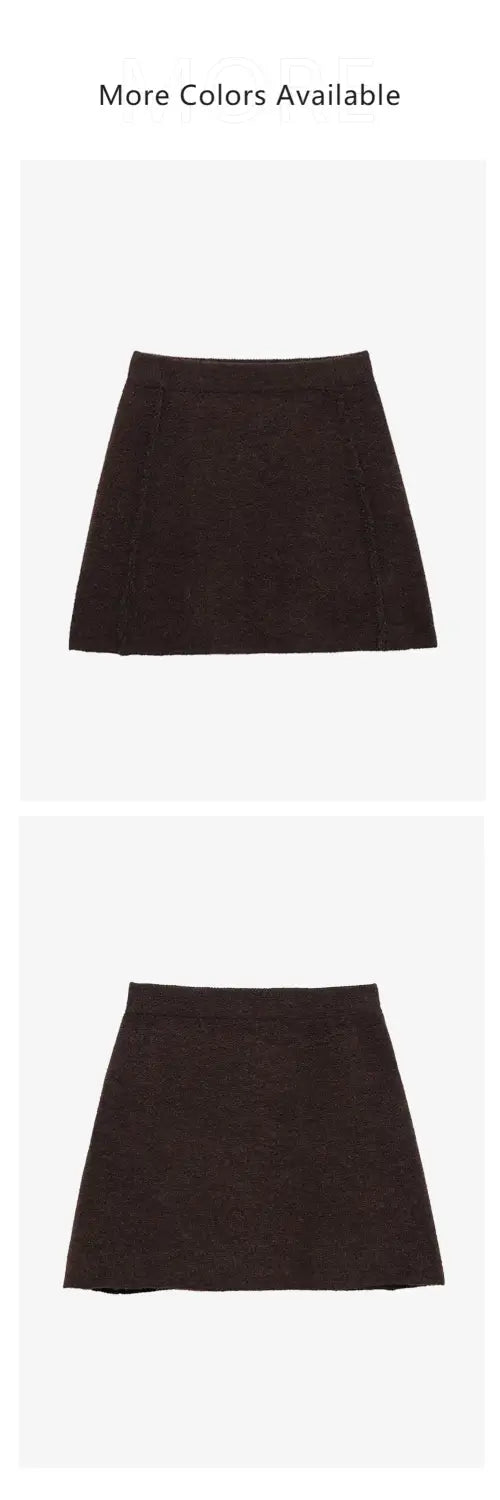 Women’s Knitted Set with Gold Buckle Decoration Long Sleeve Top Side Stitching Decorative Skirt