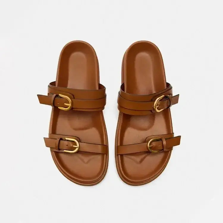 Woman Flat Slingback Shoes Female Summer Straps Round Toe