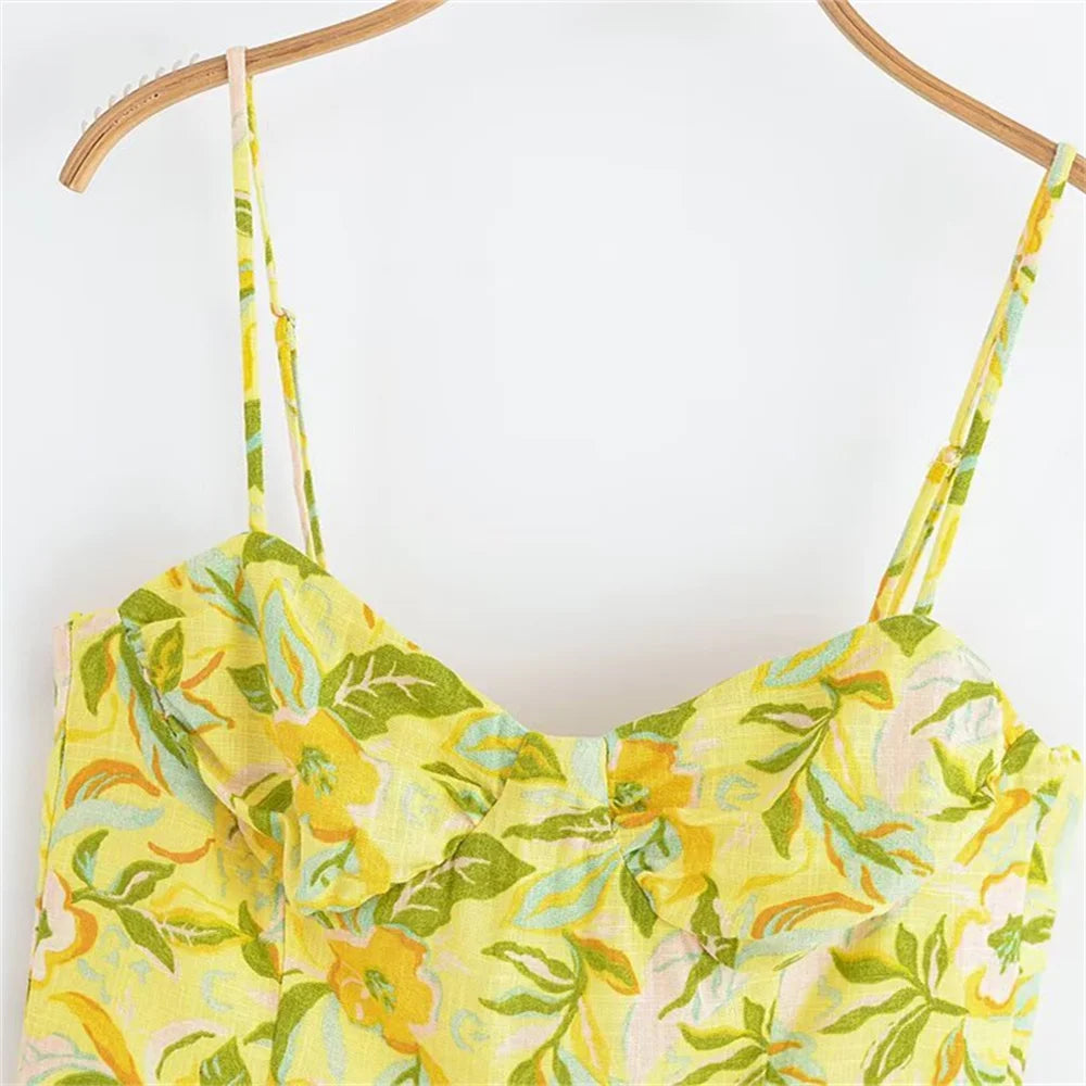 Women’s Strap Fashion Printed Short Top High Waist Long Half Skirt Set