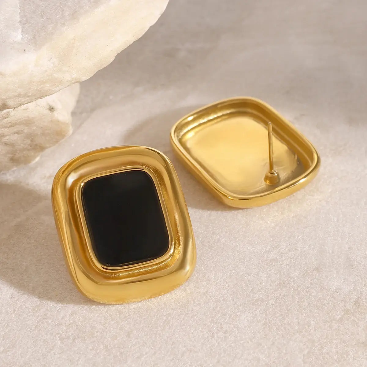 Vintage Stainless Steel Resin Square Stud Earrings