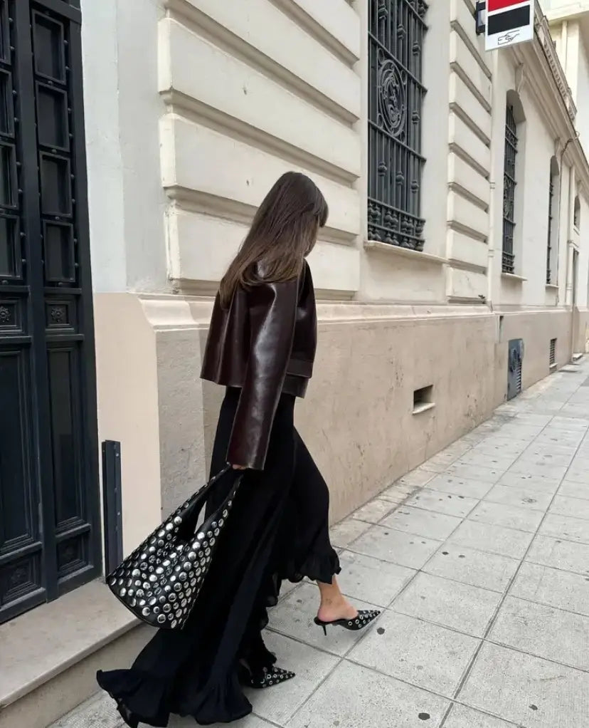 Punk Style Embellished Double-Faced Round Niche Bucket Bag