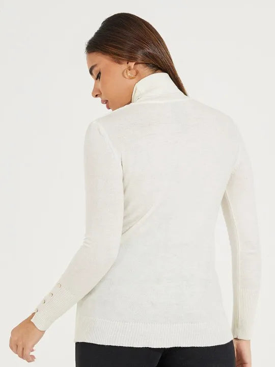 Women’s Cropped Basic Turtleneck Sweater Long Sleeves with Buttons