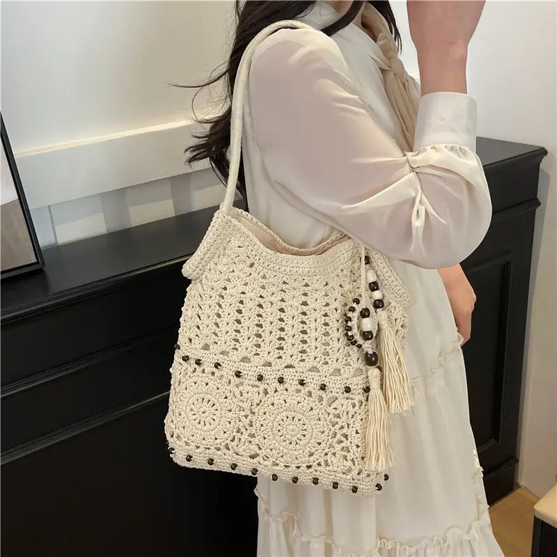 Weave Handbag Large Capacity Shoulder Bag Hollow out Tote