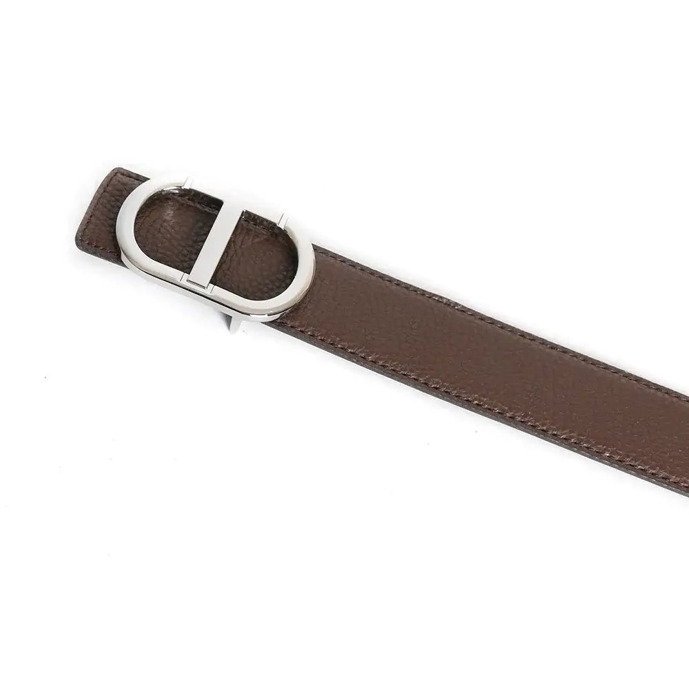 Grey Vintage T Buckle Belt Women Genuine Real Leather