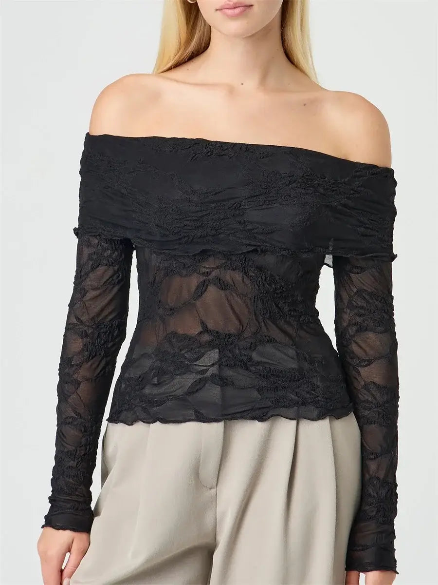 Womens Off Shoulder Sheer Top