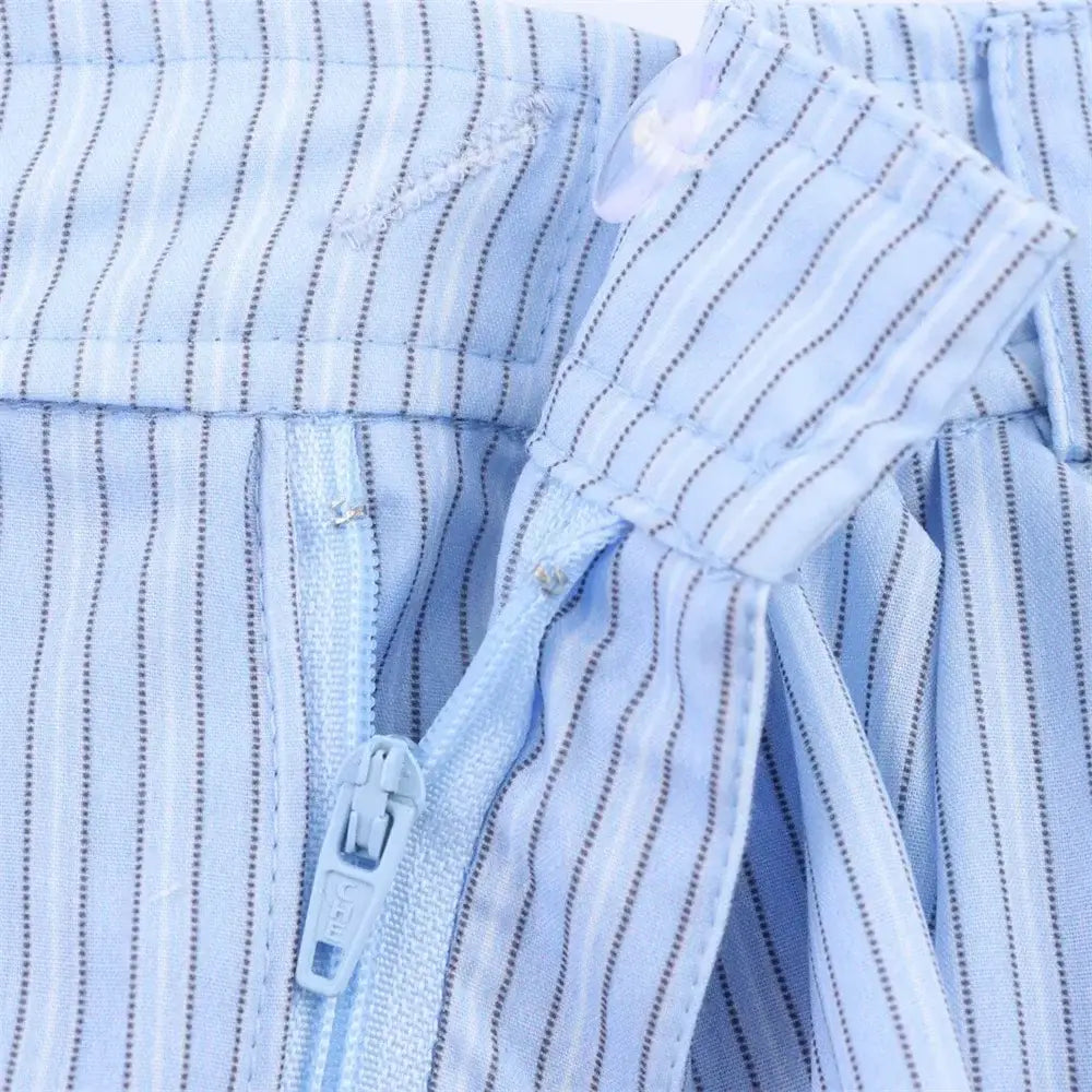 Women’s Lace Detail Striped Short Shirt Fluffy Mid Waist Skirt Pants Set