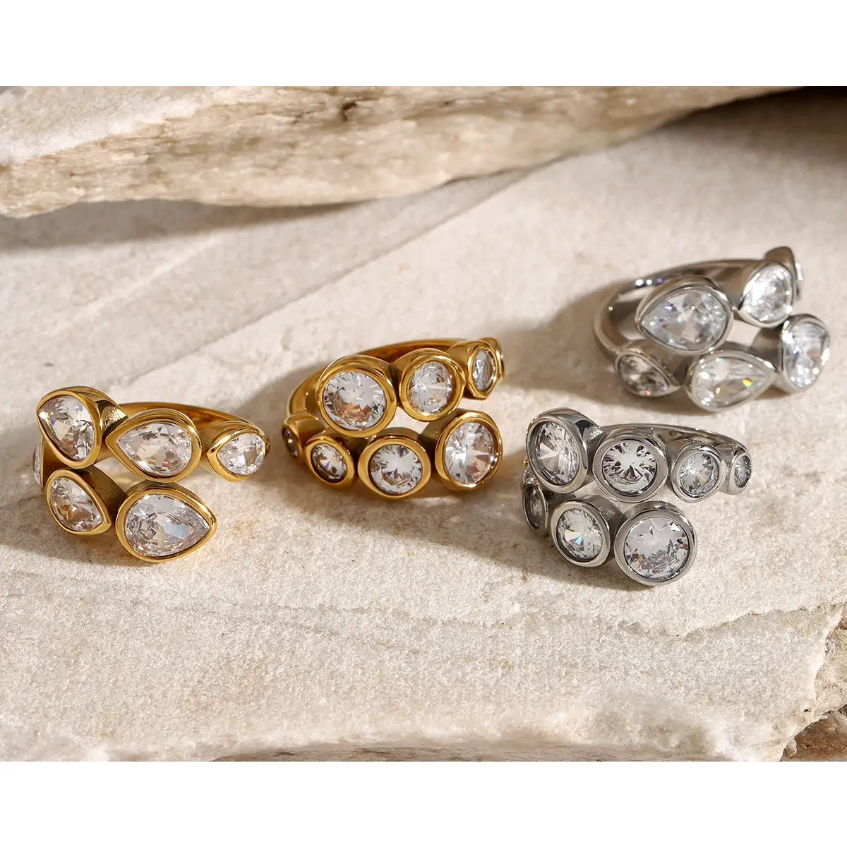 Waterproof Shiny Cubic Zirconia Exquisite Stainless Steel Chic Open Ring