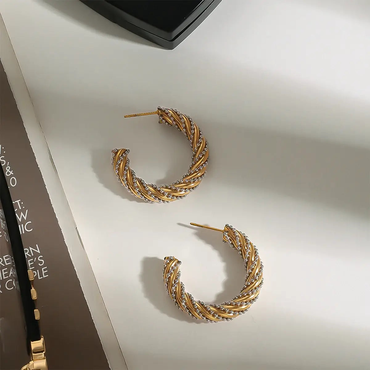 Stainless Steel Two color Fried Dough Twists Earrings