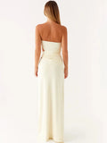 Hollow Out Off-shoulder Maxi Dress Women Fashion Metal Flower Strapless Sleeveless Backless - Norellé