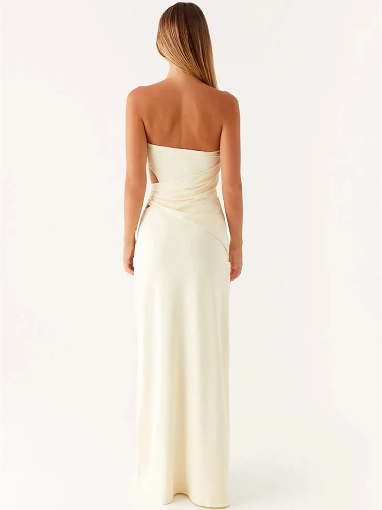 Hollow Out Off-shoulder Maxi Dress Women Fashion Metal Flower Strapless Sleeveless Backless - Norellé