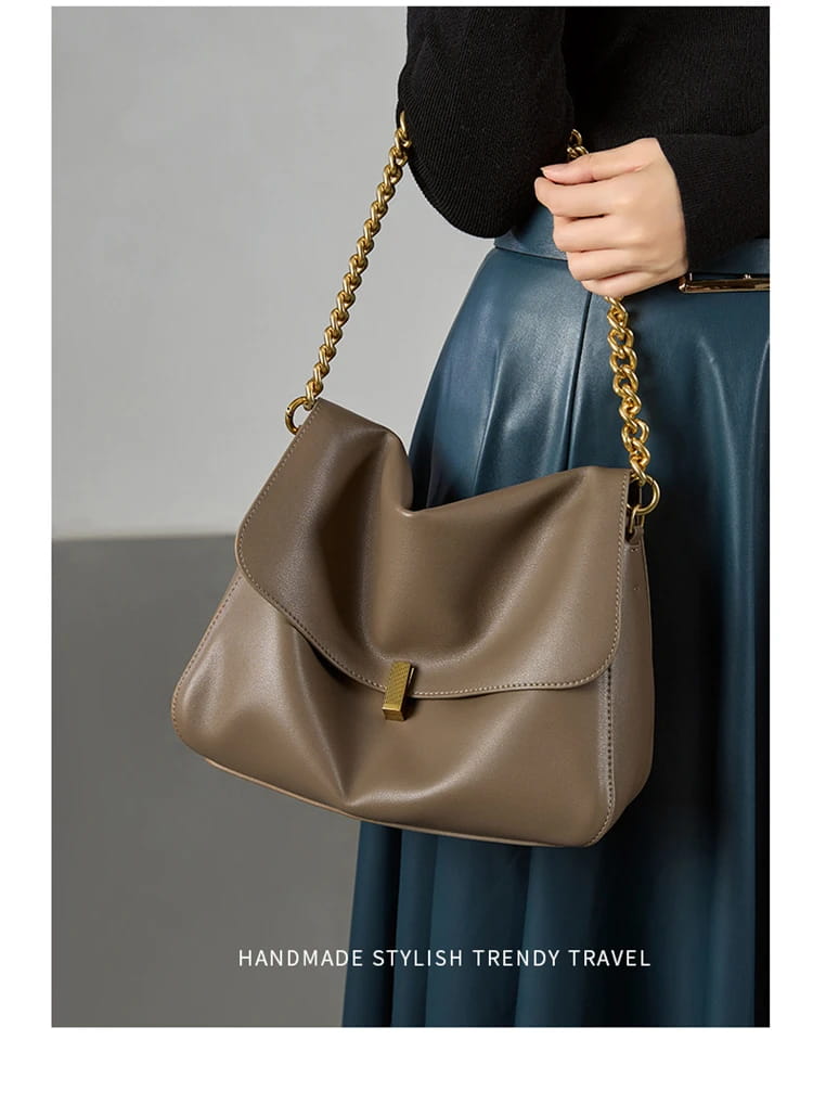 Retro Genuine Leather Large Chain Shoulder Bags For Women