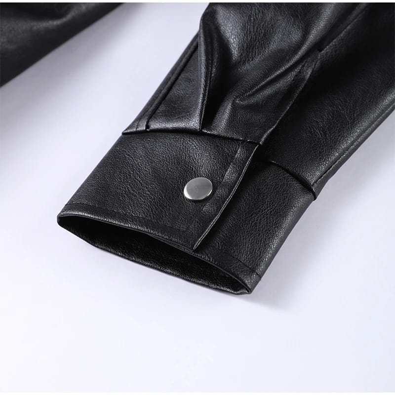 Retro PU Leather Stand Collar Jacket Women