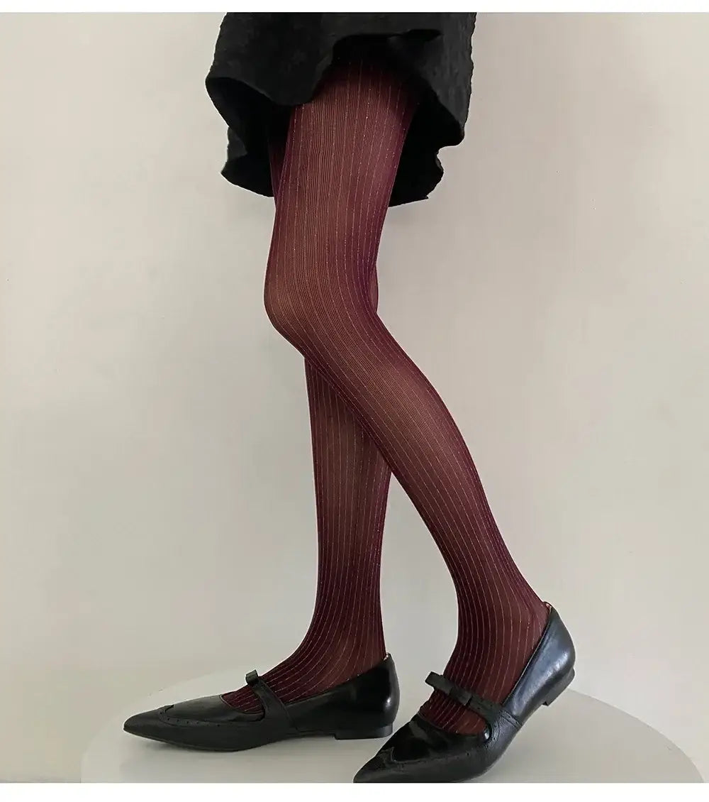 Black Tights Women Luxury Silver Silk Thigh