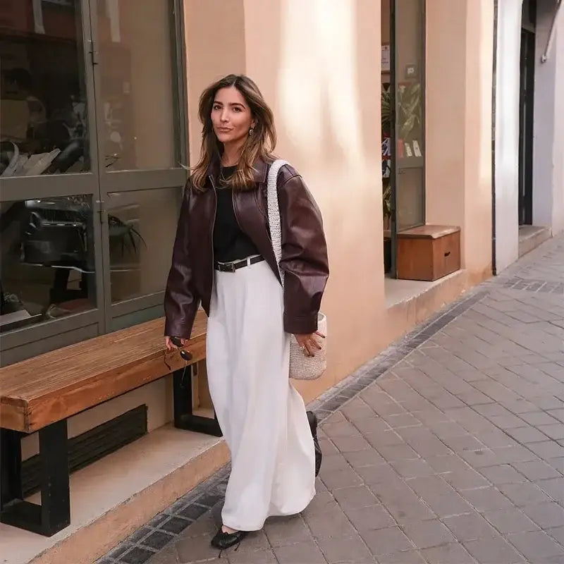 Vintage Wine Red Loose Short Leather Jacket Women