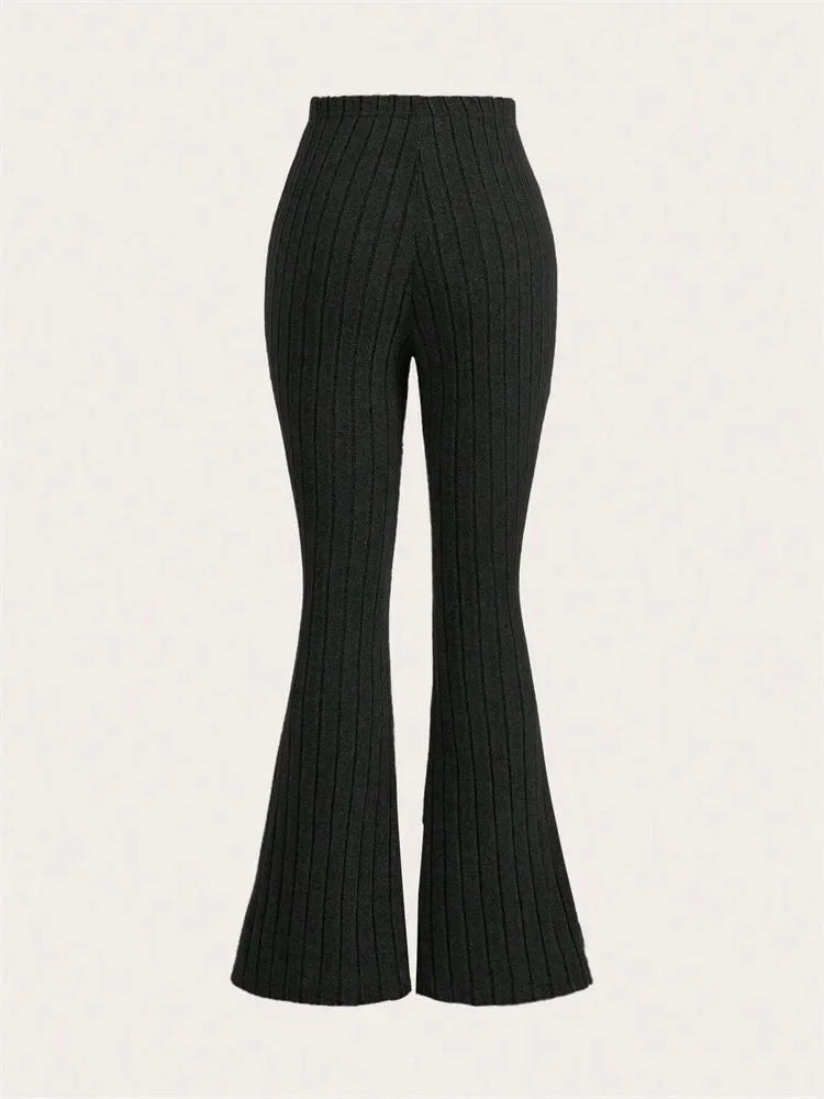 Women’s Solid Color Ribbed Flared Leggings