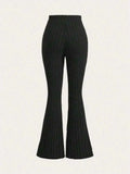 Women's Solid Color Ribbed Flared Leggings