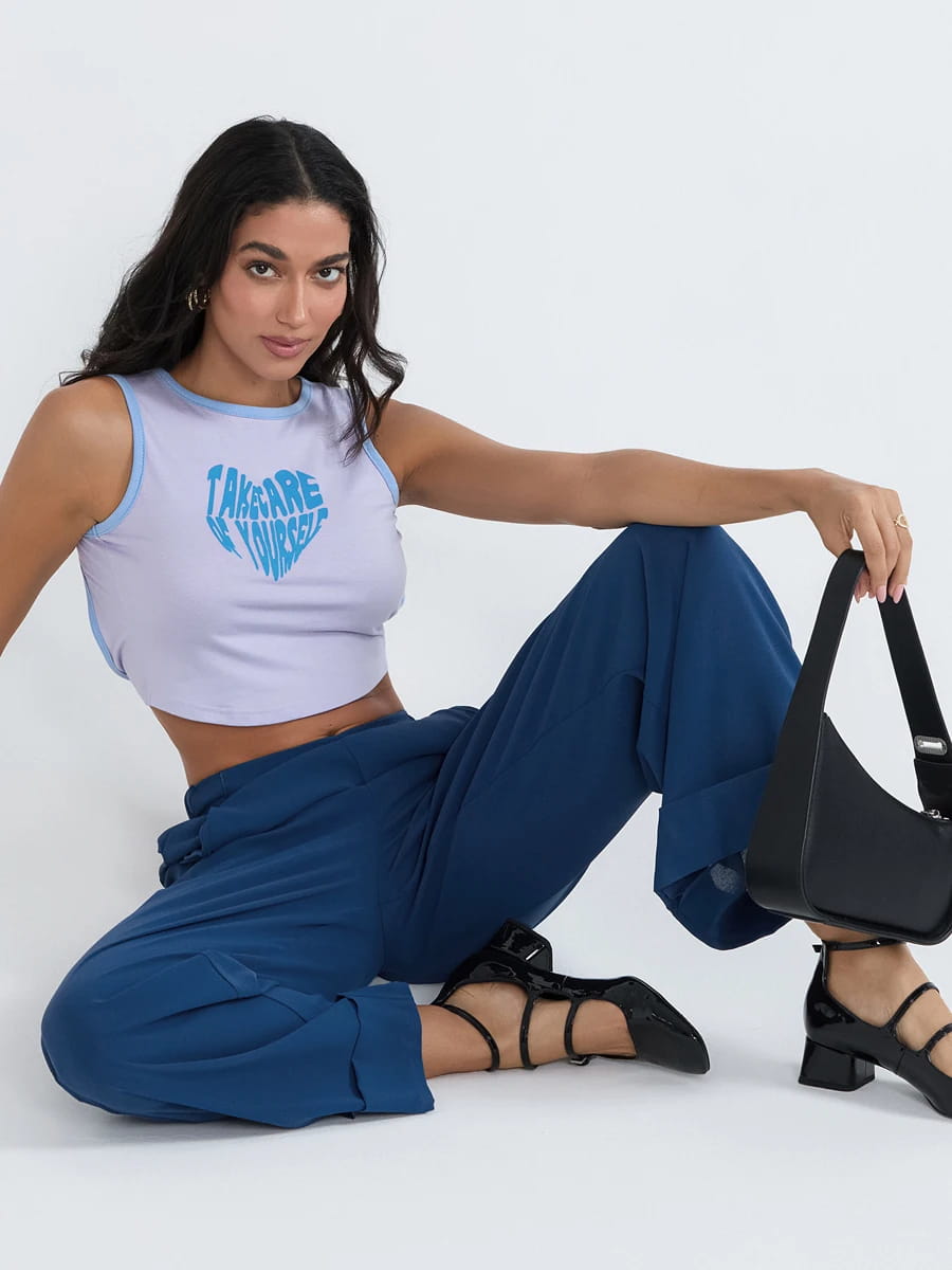 Striped Print Loose Pants Women High Waist Wide Leg Trousers