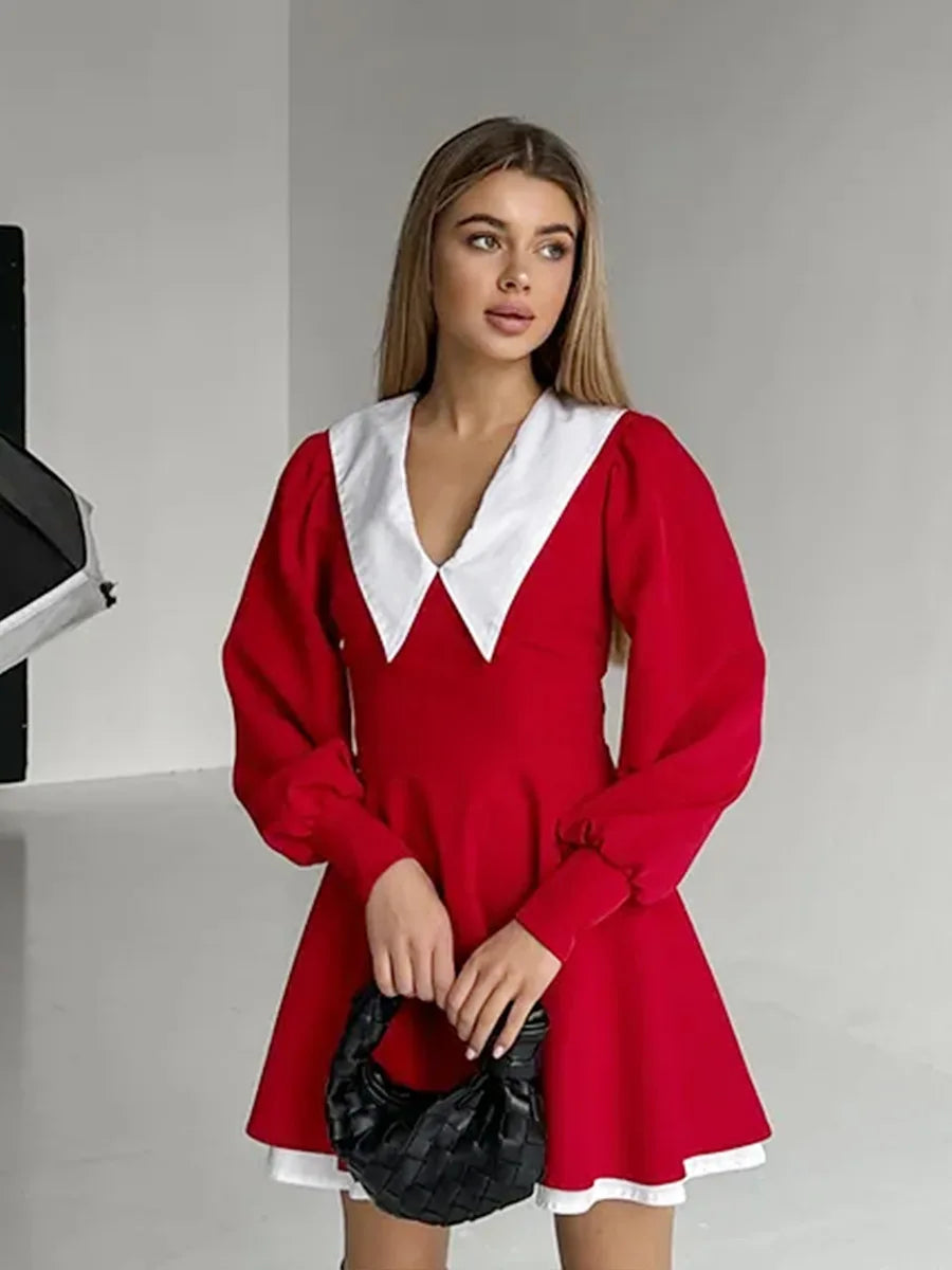 French Doll Collar Splice Mini Dress Women’s