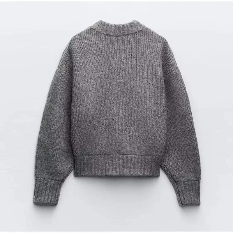 Solid Zipper Round Collar Sweater For Women High Street - Norellé