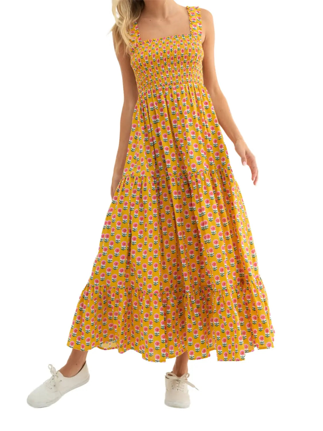 Women Bohemian Floral Print Sundress Backless