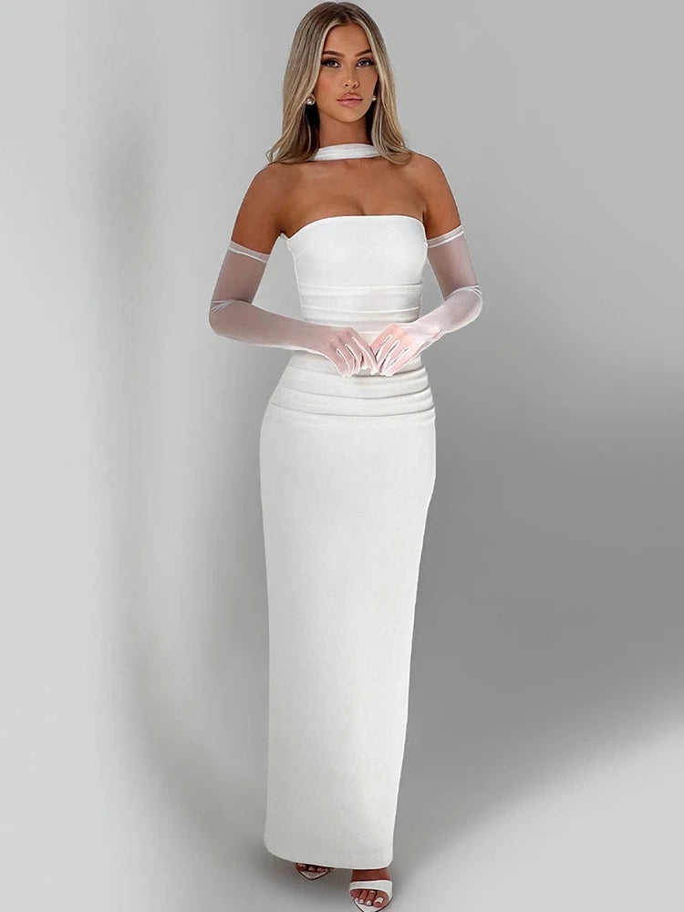 Scarf Collar Strapless Maxi Dress For Women - Norellé