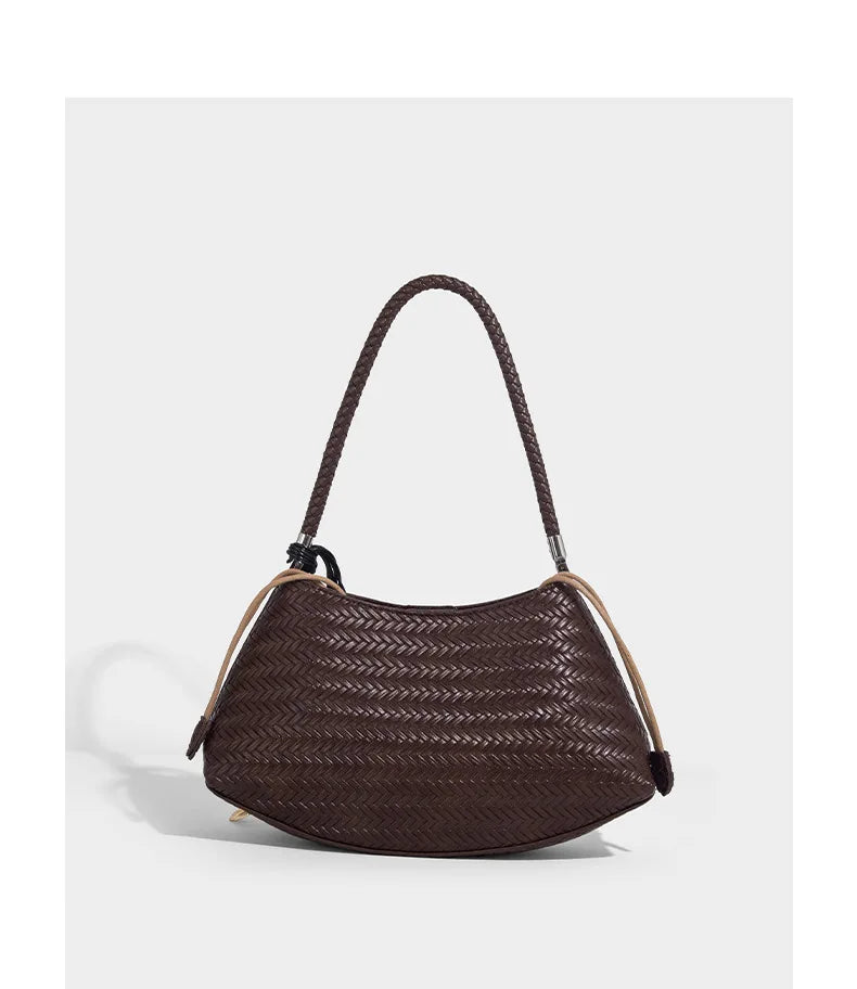 Handmade Weave PU Drawstring Tote Bags For Women