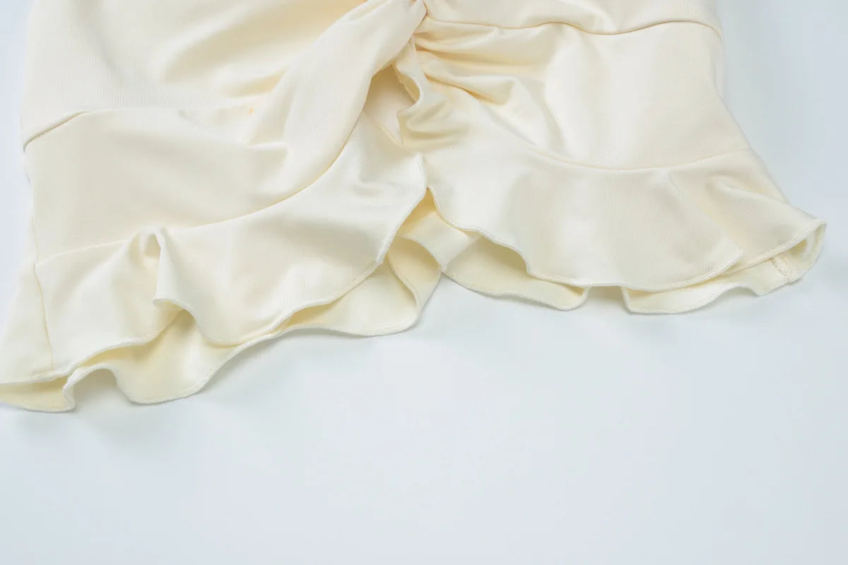 Elegant Two Piece Sets Sleeveless Frill Halter Twist Top Dress