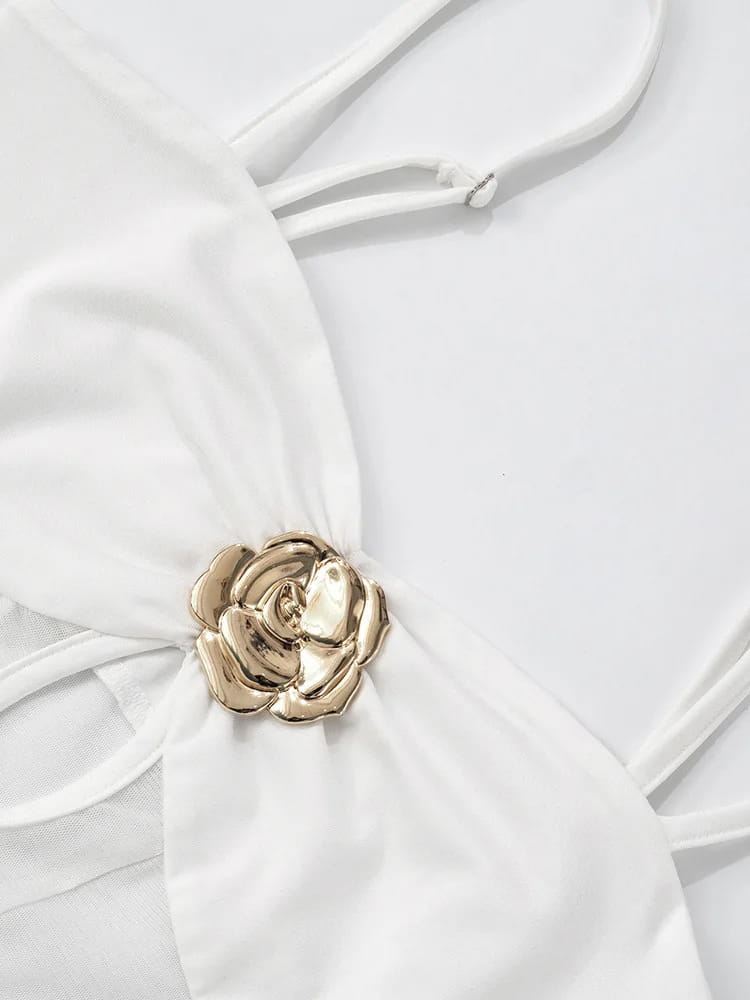 See Through Metal Flower Women Maxi Dress