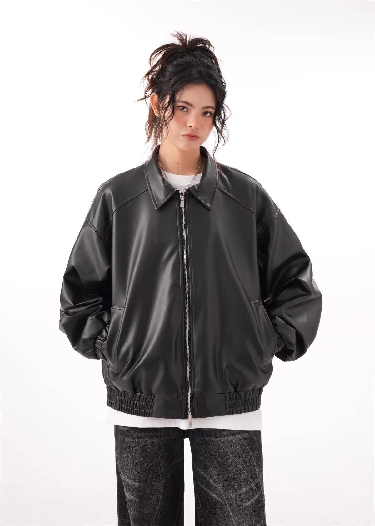 Faux PU Leather Rider Jacket For Women