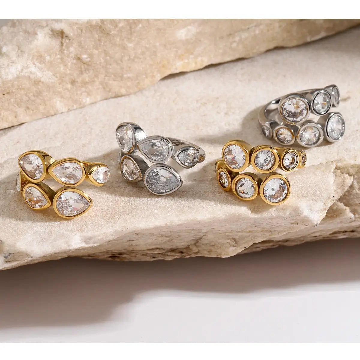 Waterproof Shiny Cubic Zirconia Exquisite Stainless Steel Chic Open Ring