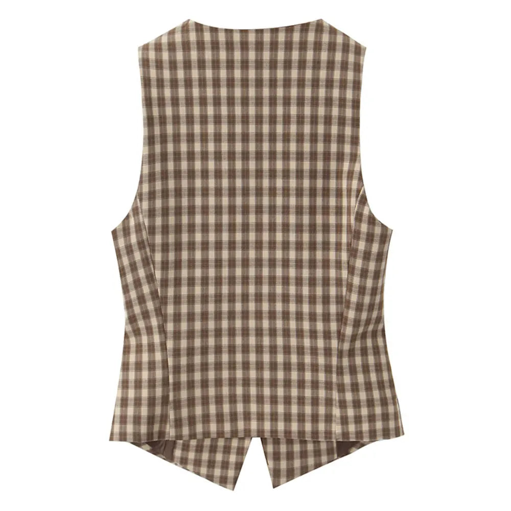 Women’s Waistcoat Top And Mid-Waist Side-Zip Pleated Skort Two-Piece Set