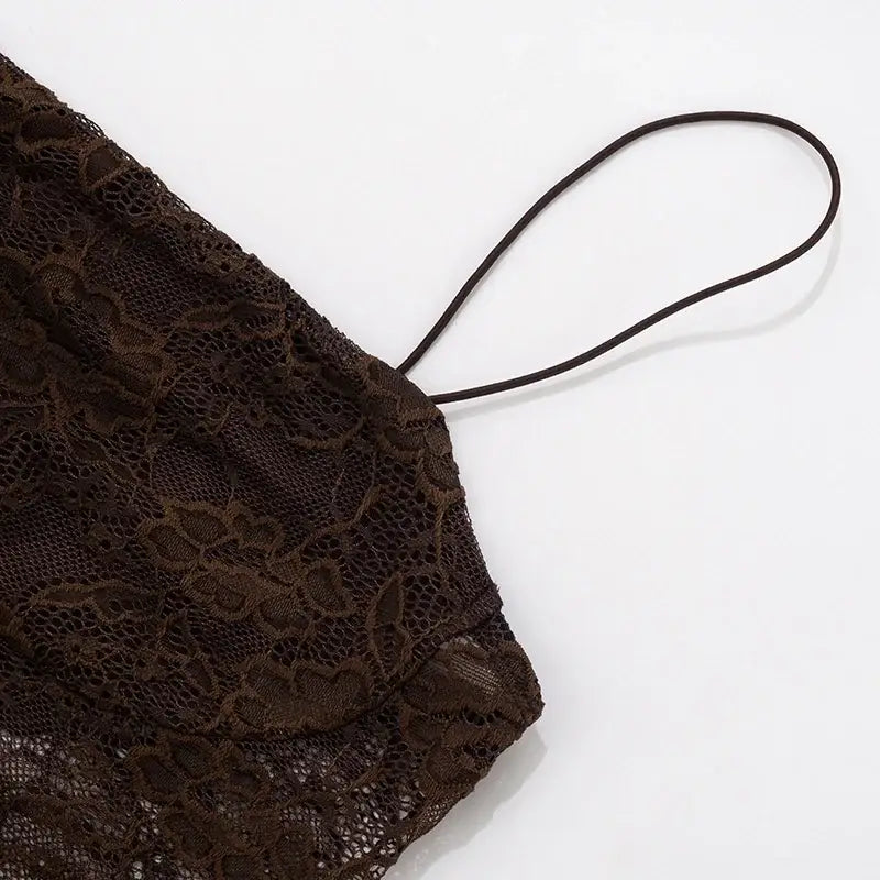 One Shoulder Lace See Through Maxi Dress Women