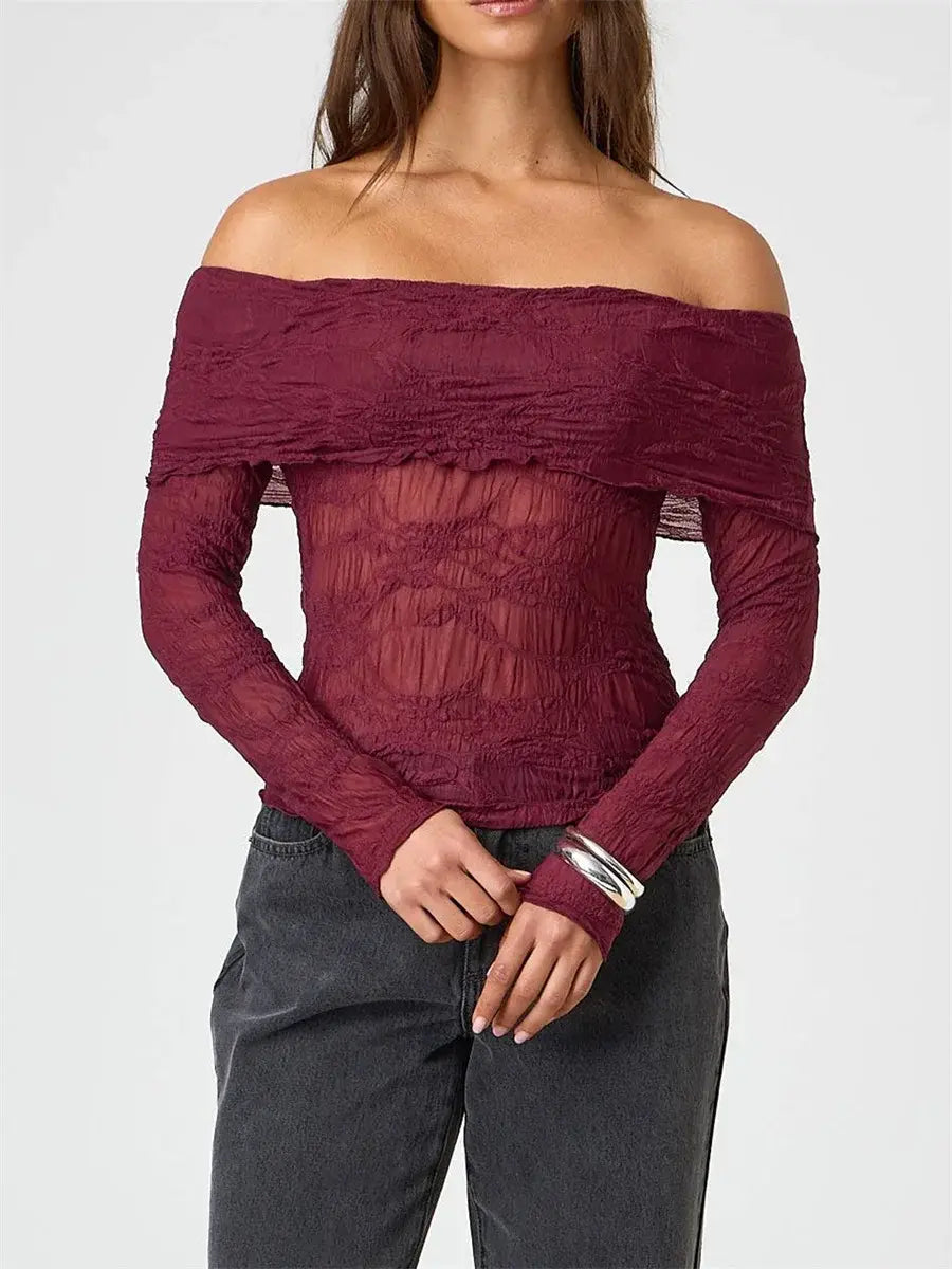 Womens Off Shoulder Sheer Top
