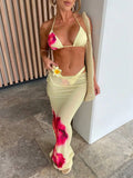 Flower Print Bikini Set Women's High Waist Long Skirt 3 Piece Swimsuit - Norellé
