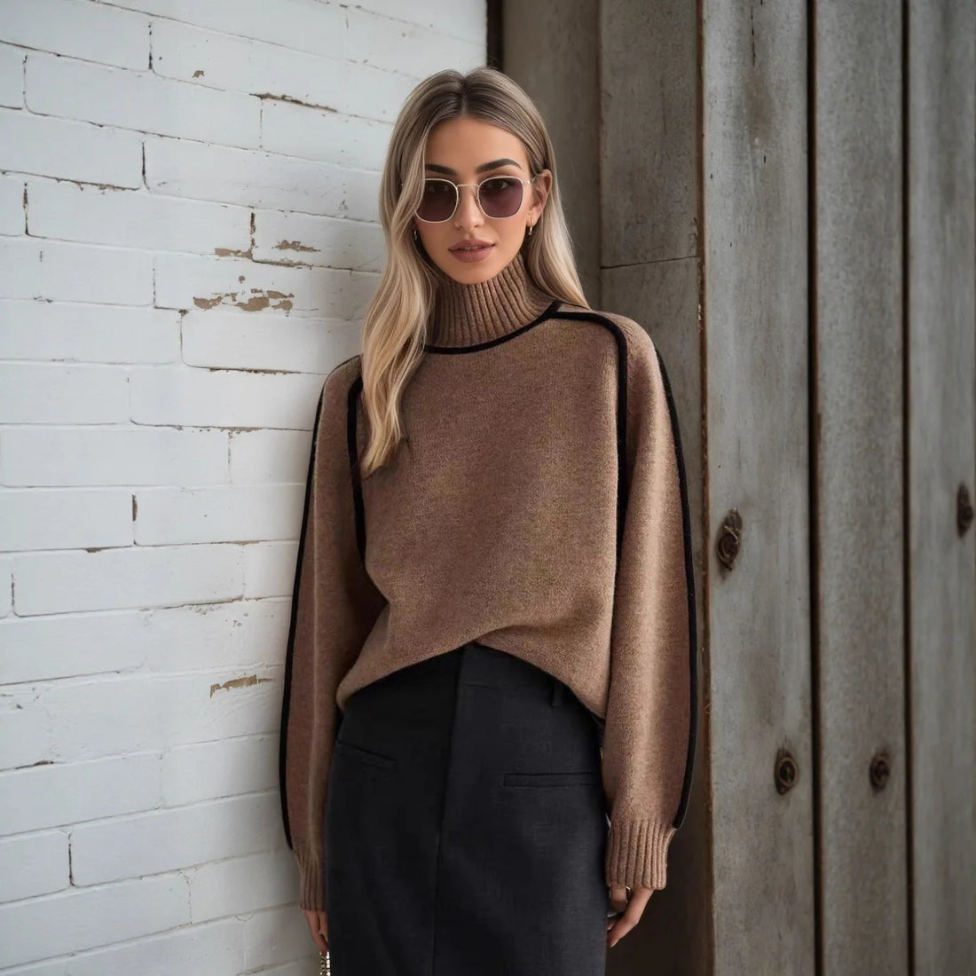 High Neck Pullover Solid Soft Long Sleeve